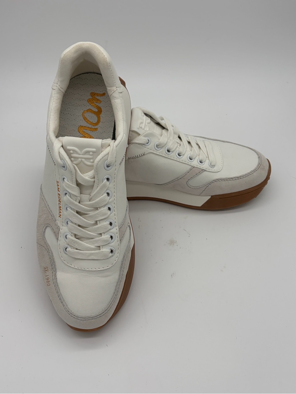 Sam Edelman Cream & Brown Low-Top Lace-Up Sneakers New without box